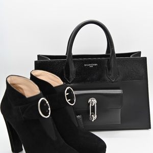 Prada Black Suede Ankle Boots w/ Buckle 37.5